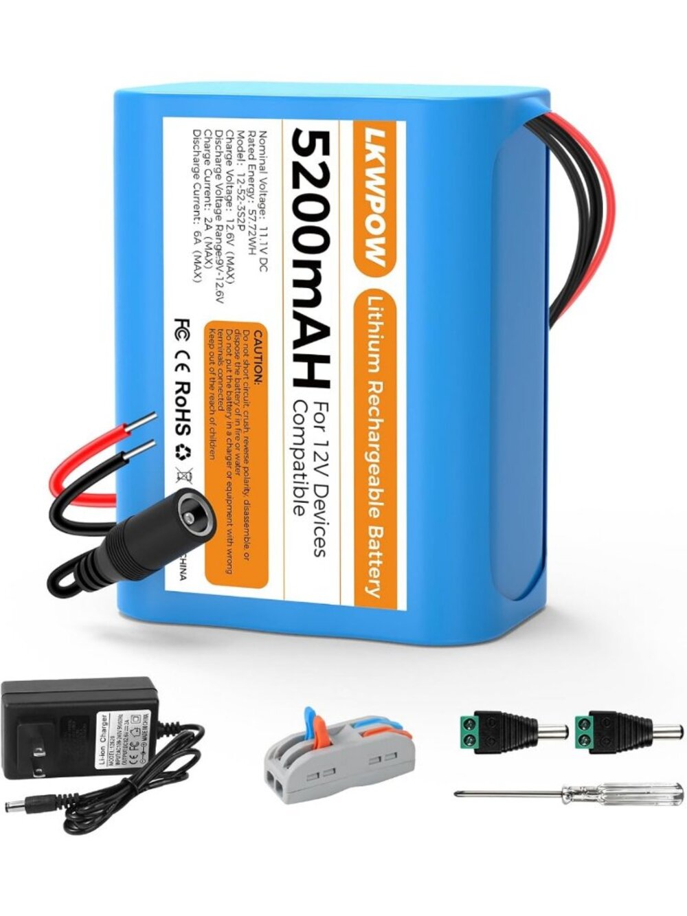 12V 5200mAh Rechargeable Lithium Battery Pack & 12.6V Fast Charger - Power Up!